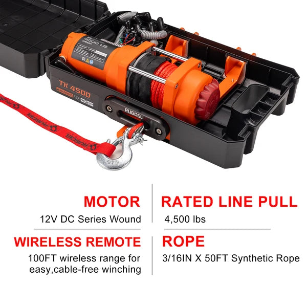 RUGCEL 4500LB 12V Portable Electric Utility Winch