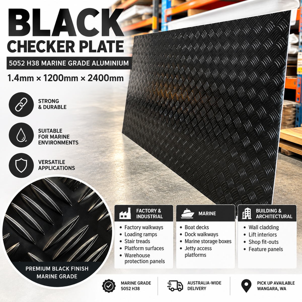 MARINE GRADE Black Aluminum Checker